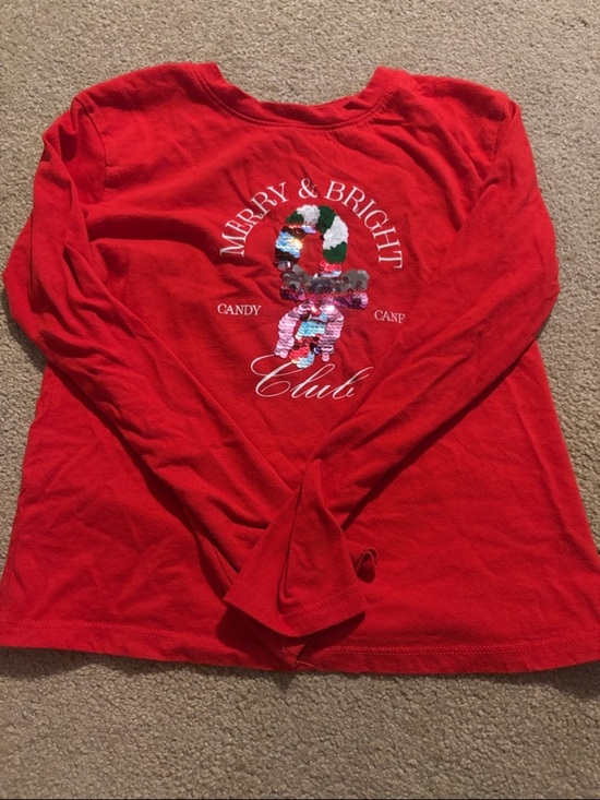 Cat & Jack Other - Cat & Jack Red "Merry & Bright" Sequin Candy Cane Long Sleeve Shirt